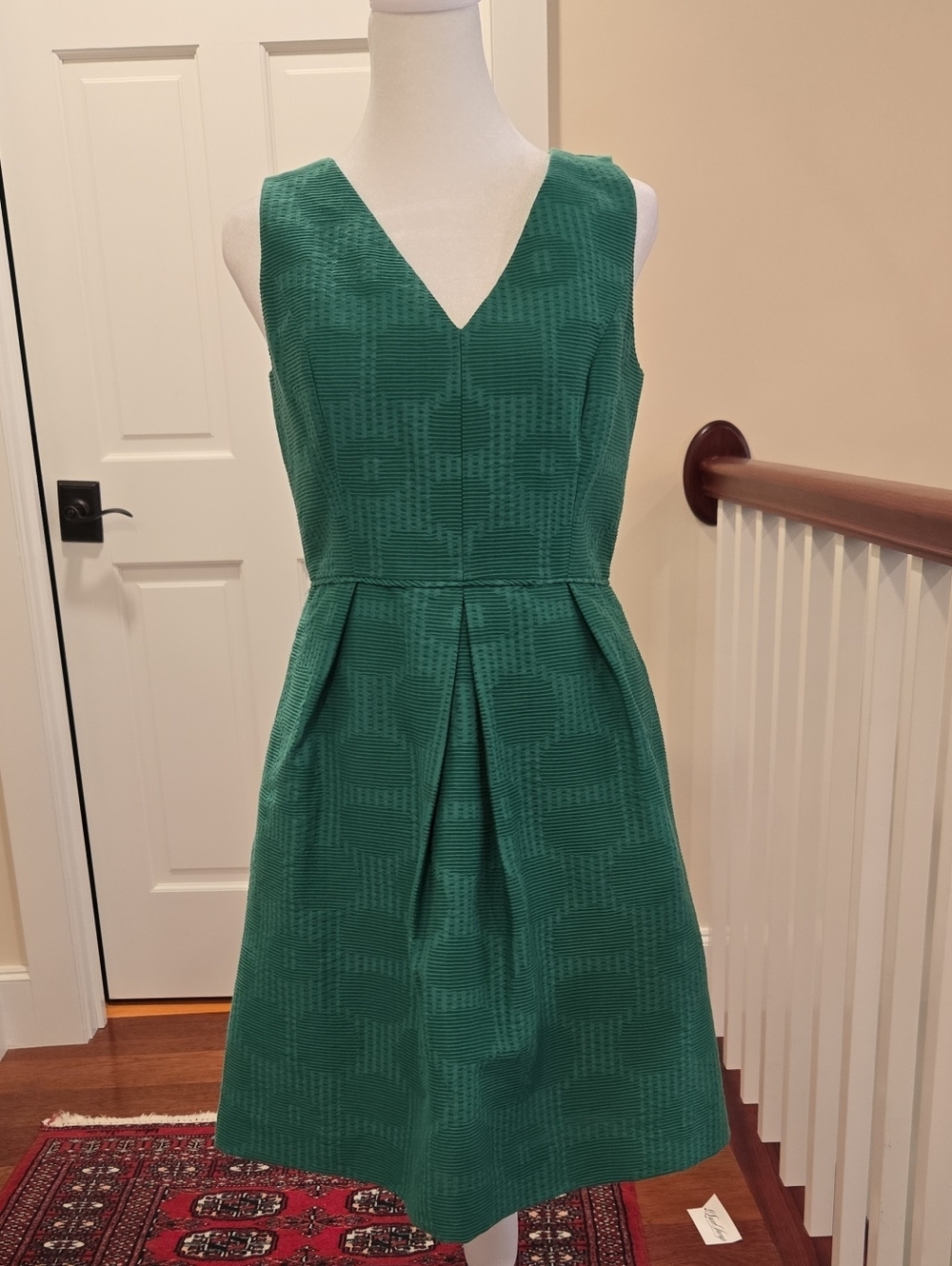 J. Crew Green Textured V-Neck Midi Dress